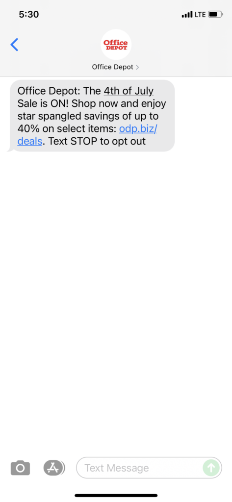Office Depot Text Message Marketing Example - 07.01.2021