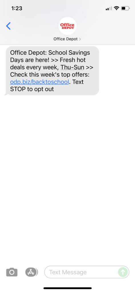 Office Depot Text Message Marketing Example - 07.15.2021