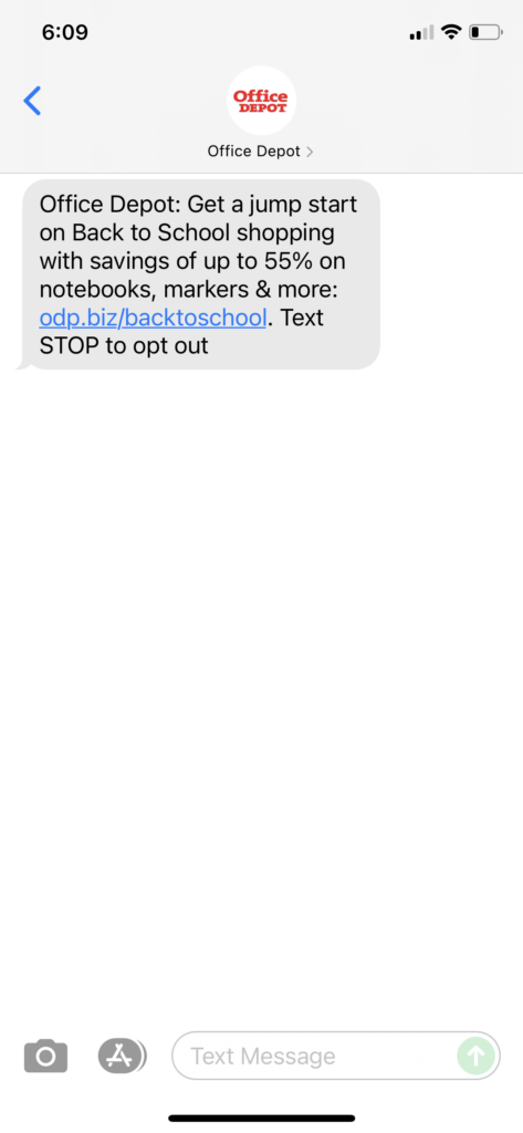 Office Depot Text Message Marketing Example - 07.22.2021