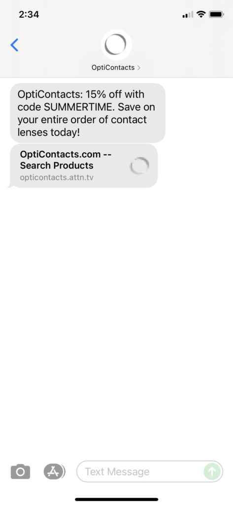 OptiContacts Text Message Marketing Example - 07.26.2021