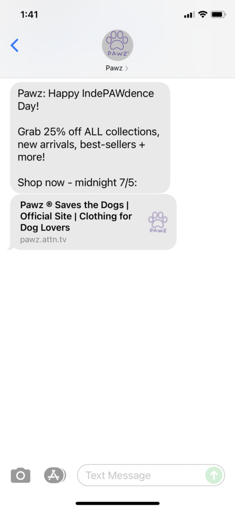 PAWZ Text Message Marketing Example - 07.04.2021