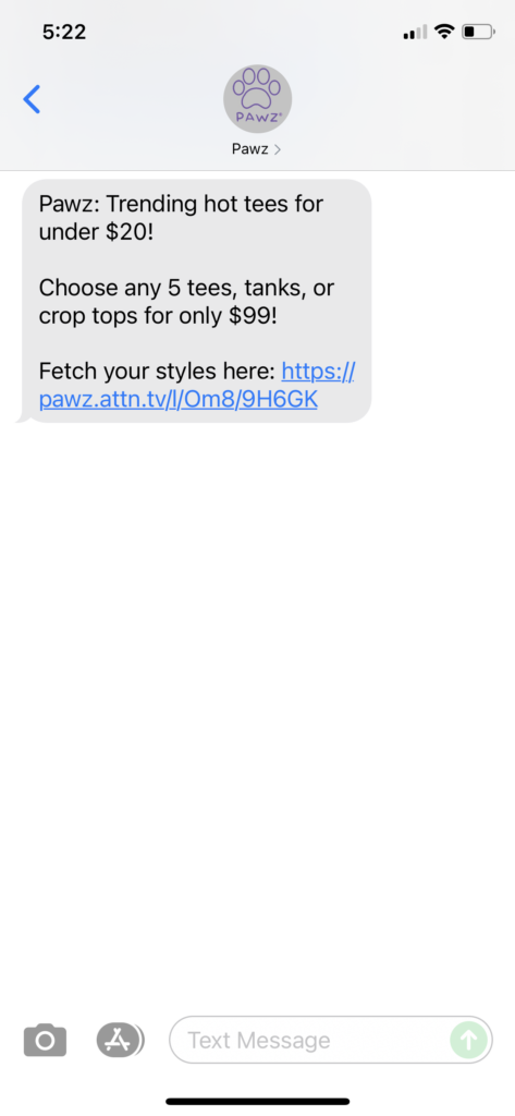 PAWZ Text Message Marketing Example - 07.25.2021