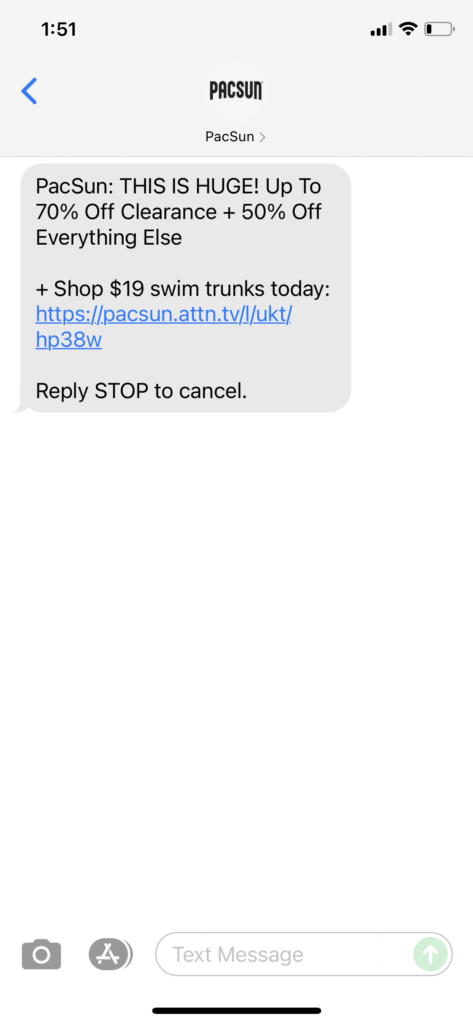 PacSun Text Message Marketing Example - 07.02.2021