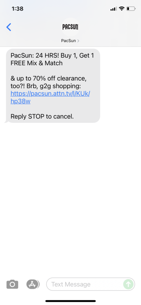 PacSun Text Message Marketing Example - 07.03.2021
