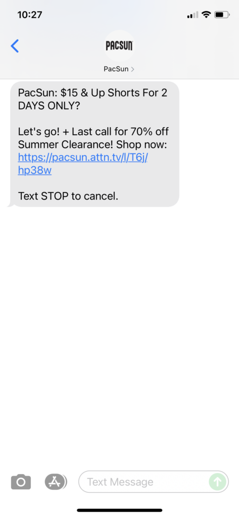 PacSun Text Message Marketing Example - 07.11.2021