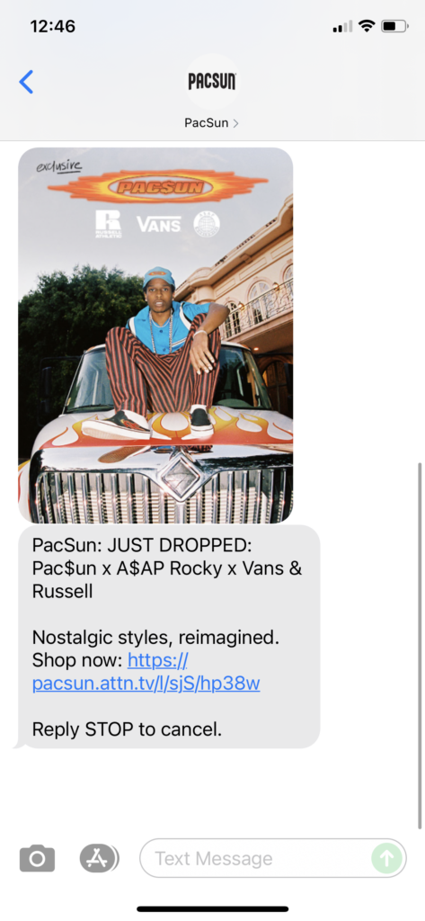 PacSun Text Message Marketing Example - 07.16.2021