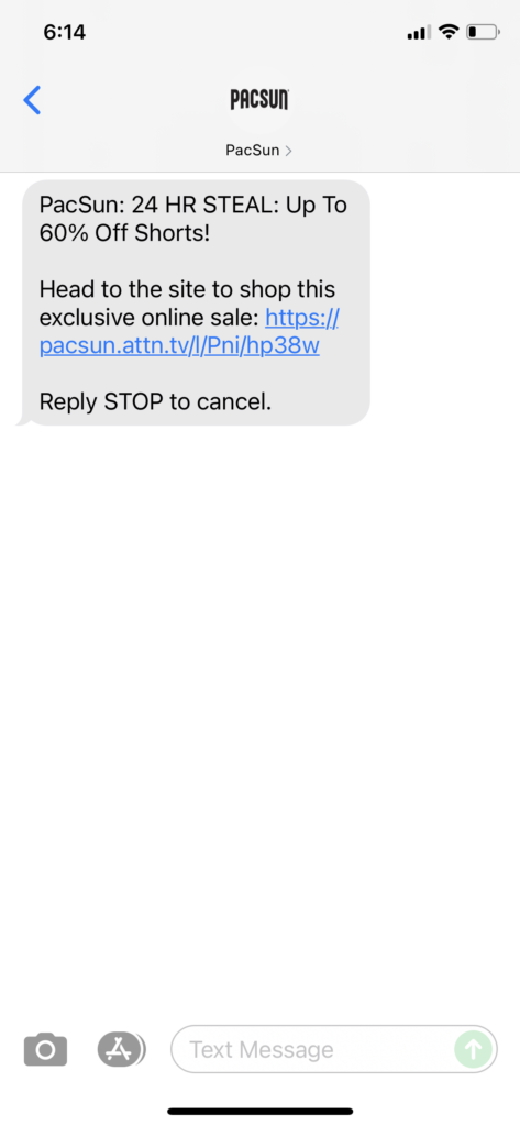 PacSun Text Message Marketing Example - 07.22.2021