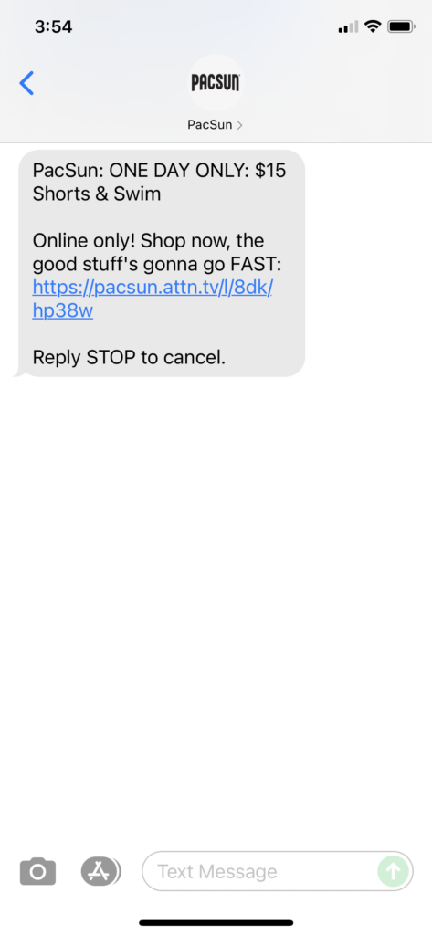 PacSun Text Message Marketing Example - 07.29.2021