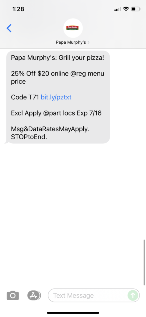 Papa Murphy's Text Message Marketing Example - 07.15.2021