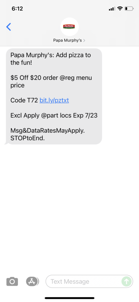 Papa Murphy's Text Message Marketing Example - 07.22.2021