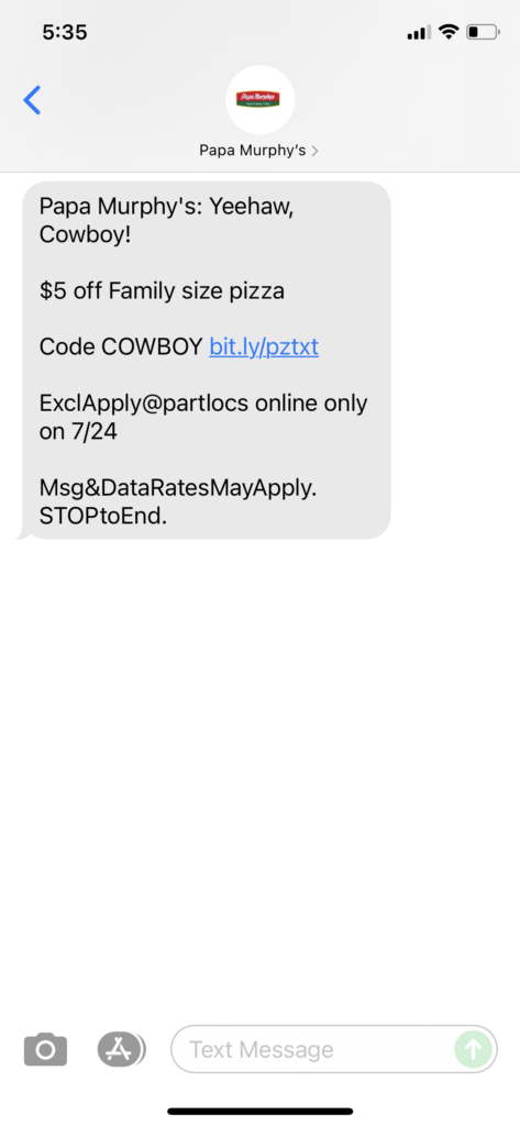 Papa Murphy's Text Message Marketing Example - 07.24.2021