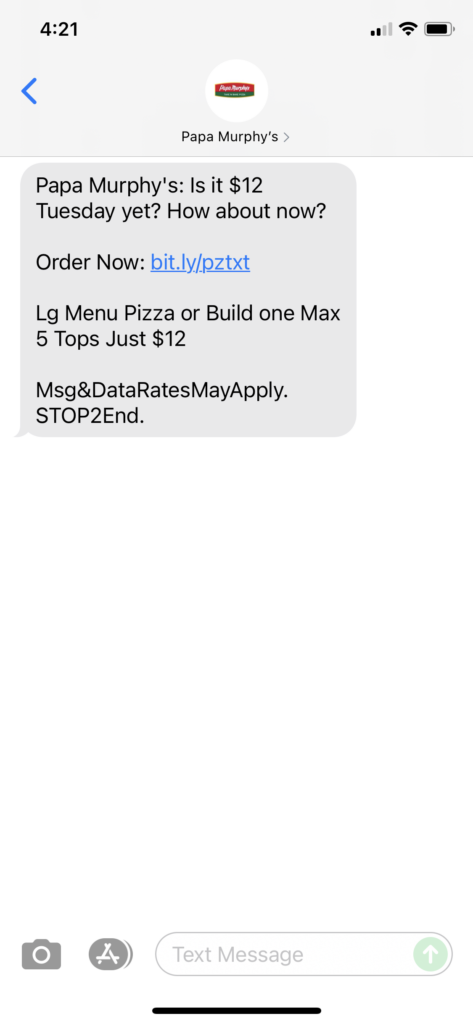 Papa Murphy's Text Message Marketing Example - 07.27.2021