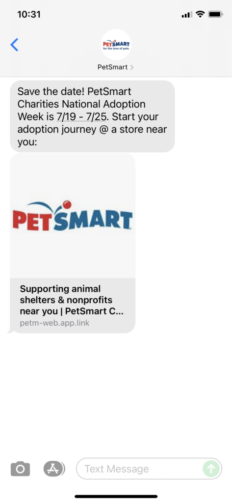 PetSmart Text Message Marketing Example - 07.17.2021