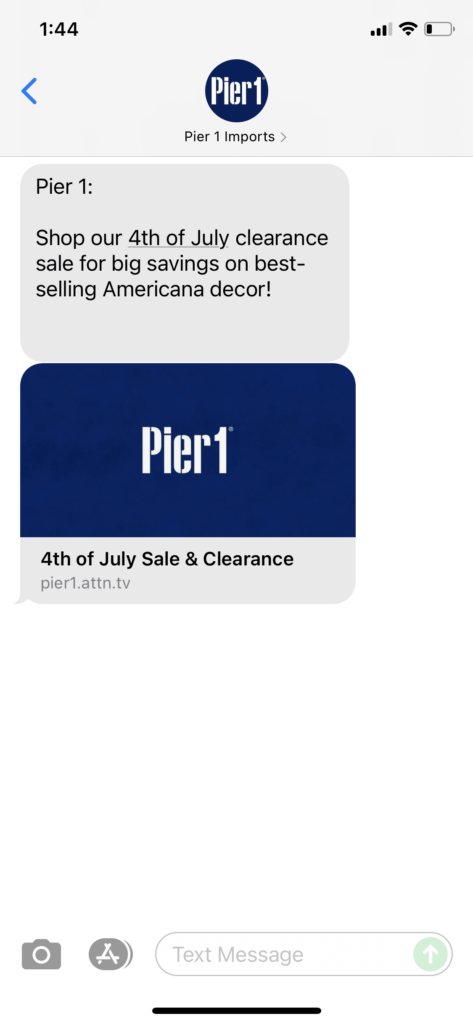 Pier 1 Text Message Marketing Example - 07.02.2021