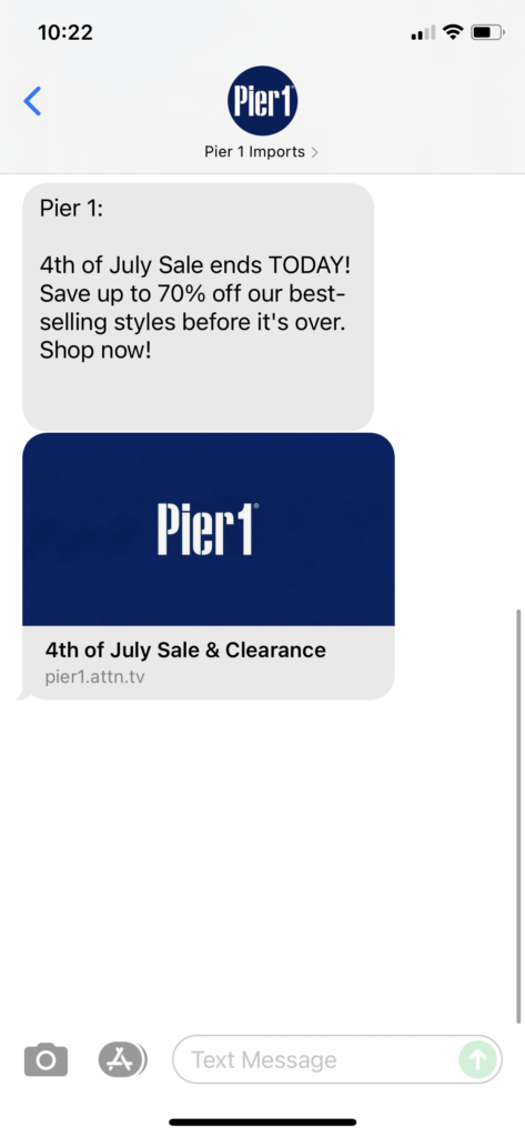 Pier 1 Text Message Marketing Example - 07.11.2021