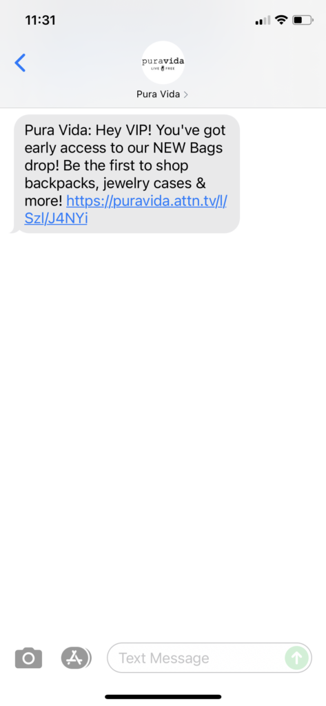 Pura Vida Text Message Marketing Example - 07.13.2021