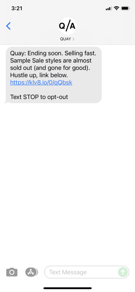 Quay Text Message Marketing Example - 07.26.2021