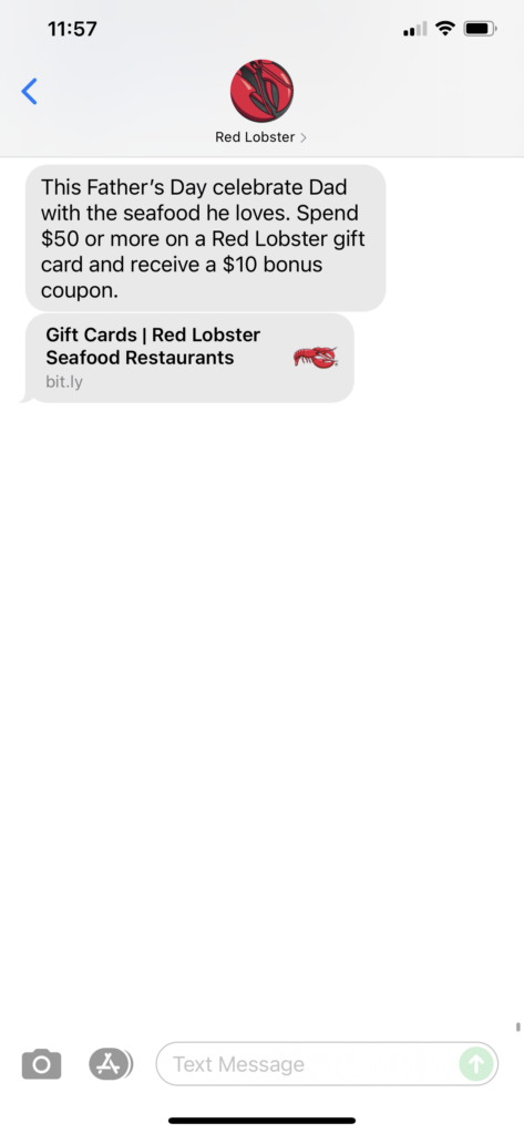 Red Lobster Text Message Marketing Example - 07.12.2021