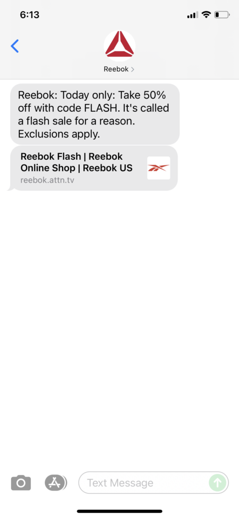Reebok Text Message Marketing Example - 07.22.2021