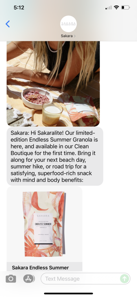 Sakara Text Message Marketing Example - 06.07.2021