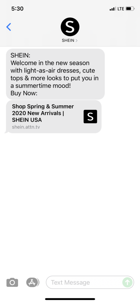 Shein Text Message Marketing Example - 07.01.2021