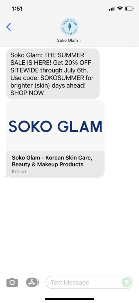 Soko Glam Text Message Marketing Example - 07.02.2021