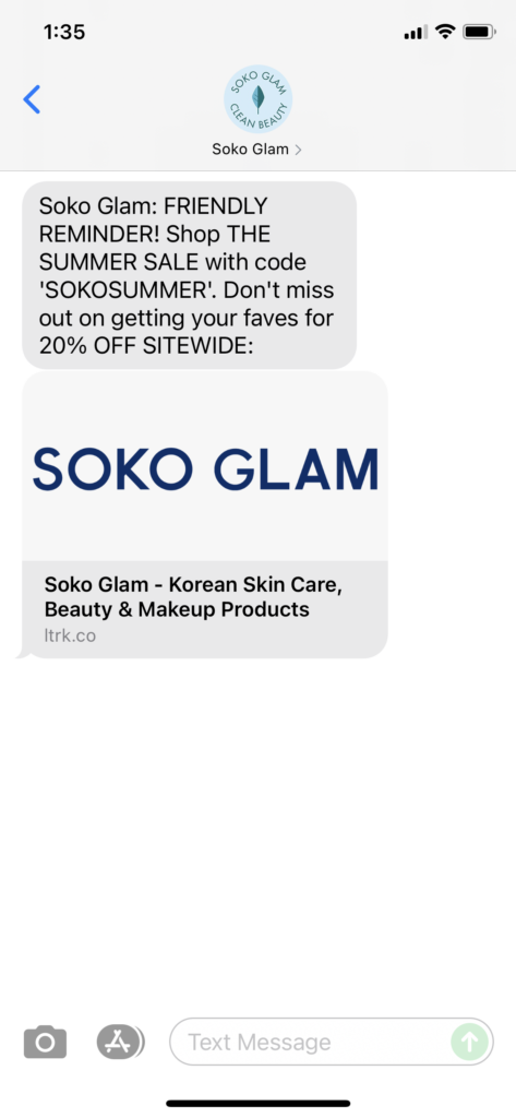 Soko Glam Text Message Marketing Example - 07.05.2021