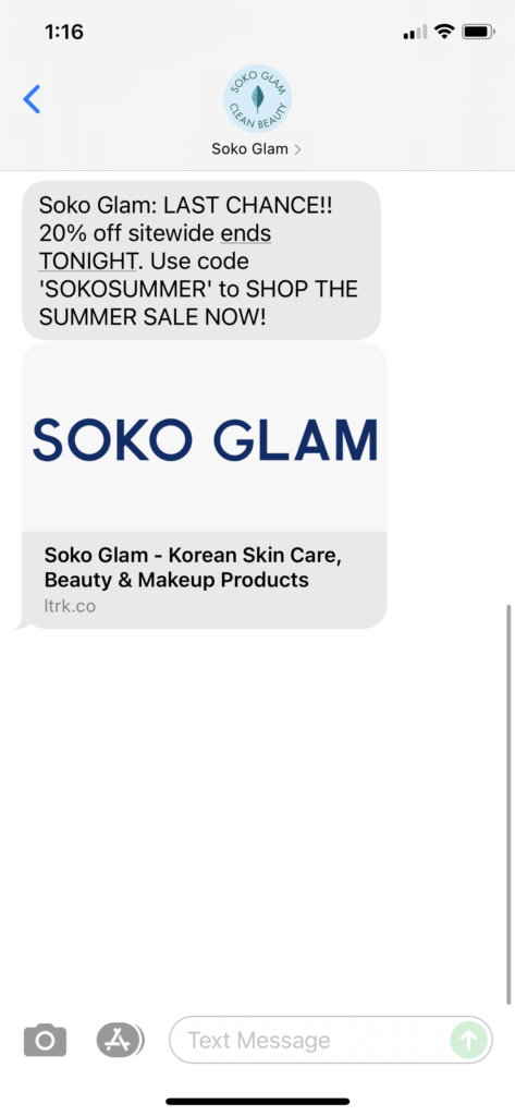 Soko Glam Text Message Marketing Example - 07.06.2021