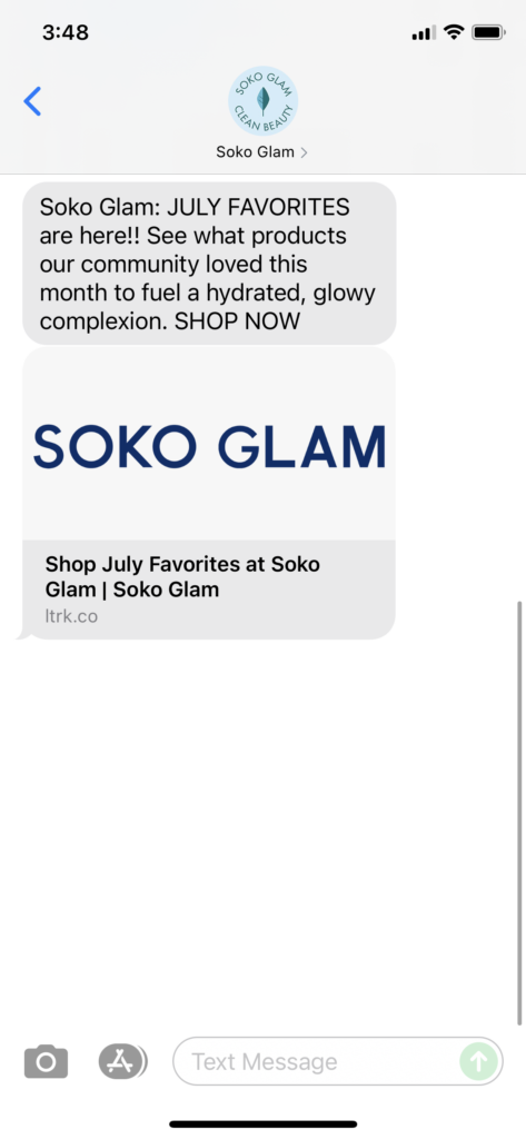 Soko Glam Text Message Marketing Example - 07.29.2021