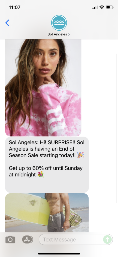Sol Angeles Text Message Marketing Example - 06.25.2021