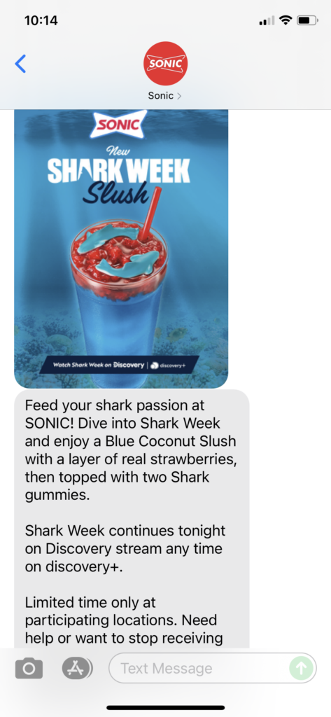 Sonic Text Message Marketing Example - 07.12.2021