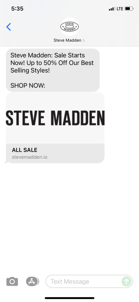 Steve Madden Text Message Marketing Example - 07.01.2021