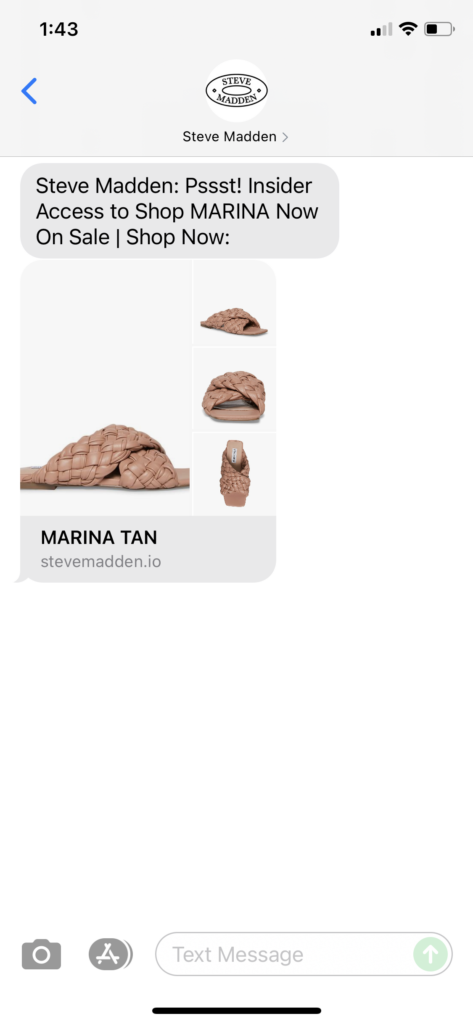 Steve Madden Text Message Marketing Example - 07.14.2021
