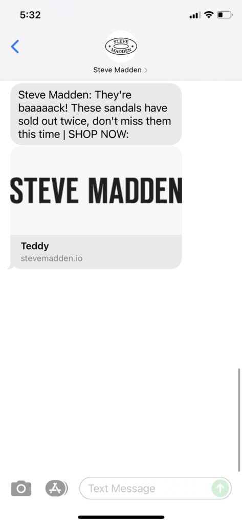 Steve Madden Text Message Marketing Example - 07.24.2021