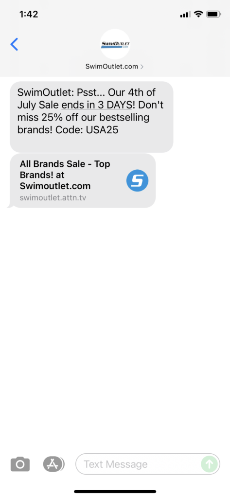 SwimOutlet.com Text Message Marketing Example - 07.04.2021