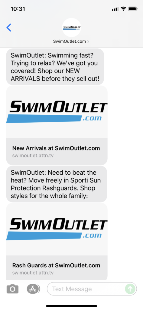 SwimOutlet.com Text Message Marketing Example - 07.17.2021