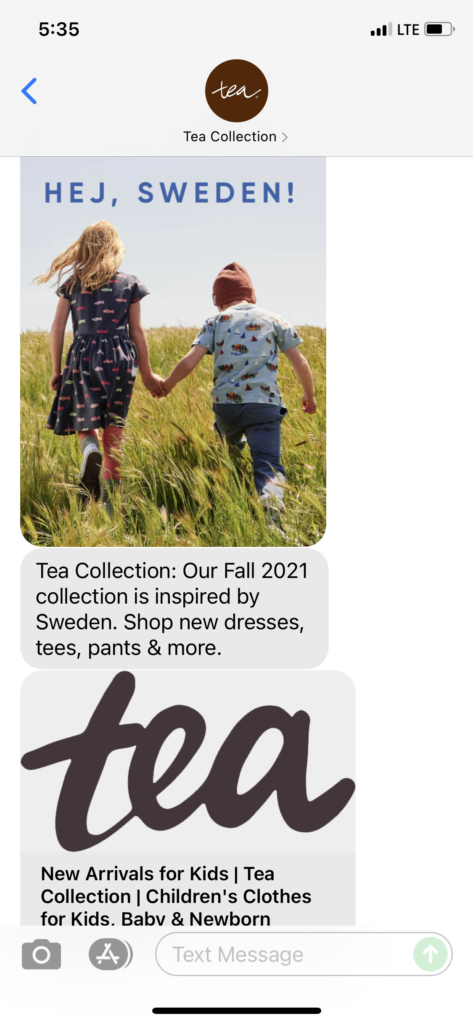 Tea Collection Text Message Marketing Example - 07.01.2021