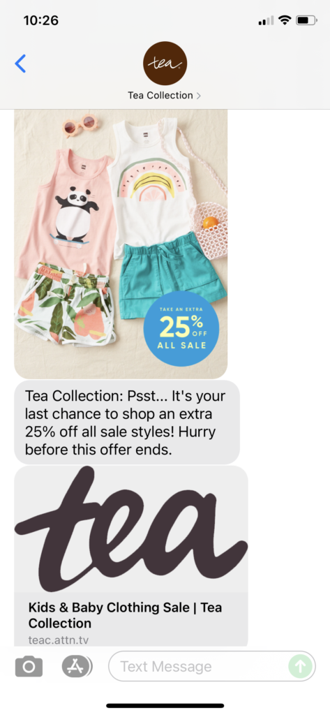 Tea Collection Text Message Marketing Example - 07.11.2021