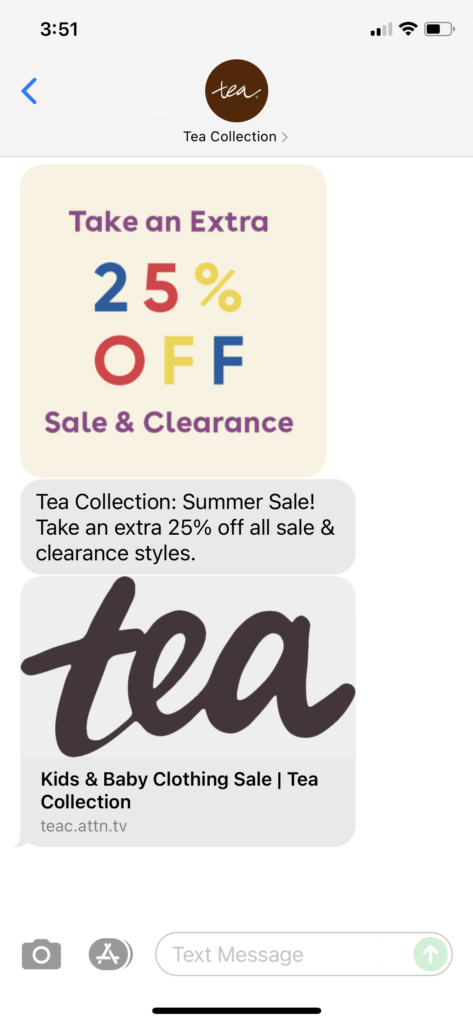 Tea Collection Text Message Marketing Example - 07.21.2021