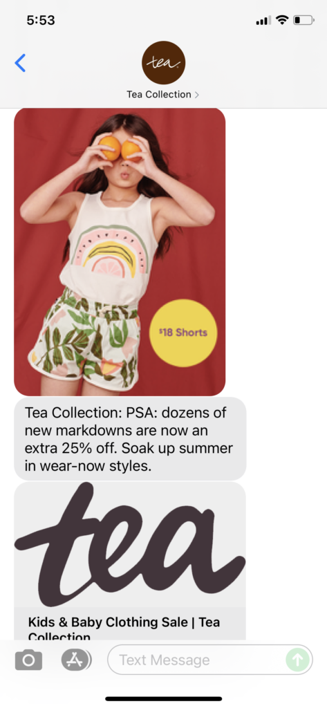 Tea Collection Text Message Marketing Example - 07.23.2021