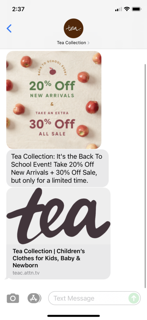 Tea Collection Text Message Marketing Example - 07.26.2021