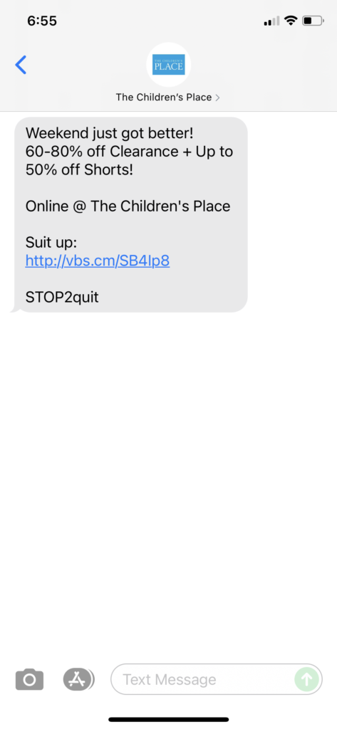 The Children's Place Text Message Marketing Example - 07.03.2021