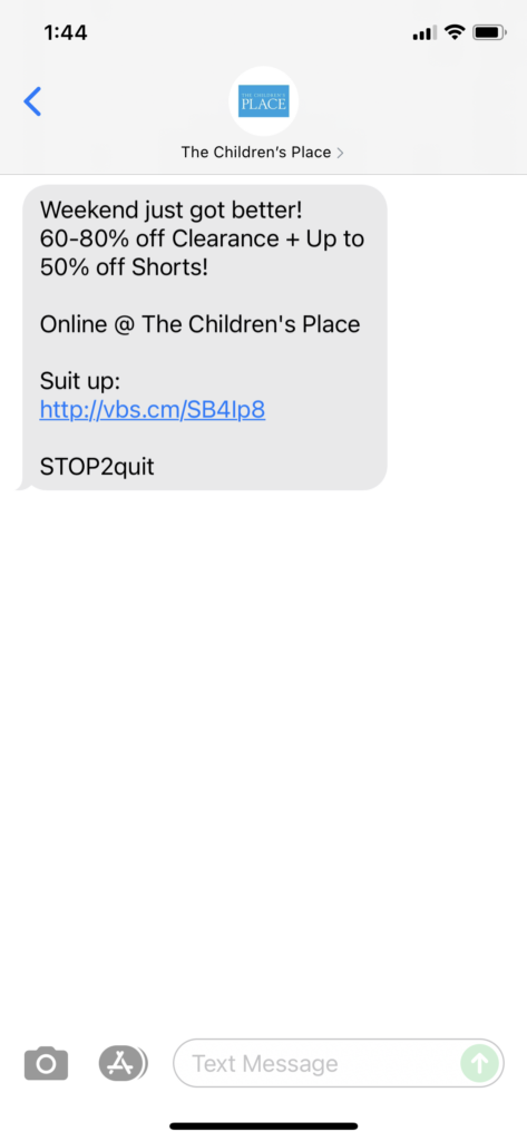The Children's Place Text Message Marketing Example - 07.04.2021