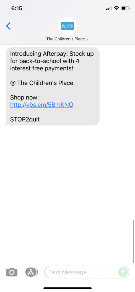 The Children's Place Text Message Marketing Example - 07.08.2021