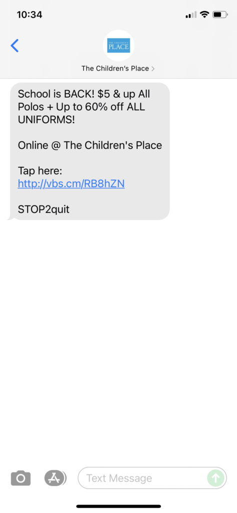The Children's Place Text Message Marketing Example - 07.10.2021