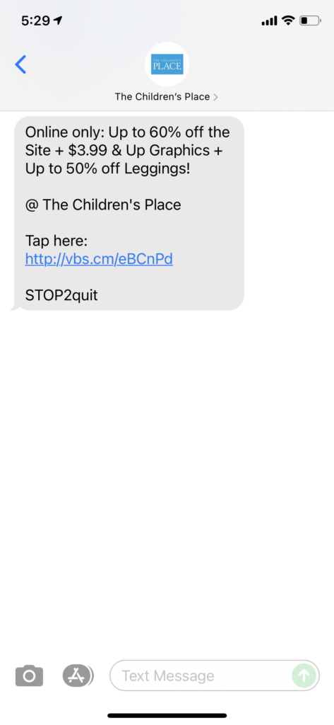 The Children's Place Text Message Marketing Example - 07.24.2021