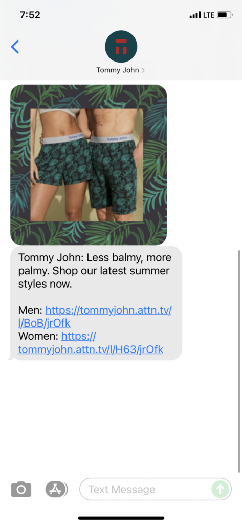 Tommy John Text Message Marketing Example - 06.27.2021