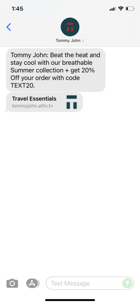 Tommy John Text Message Marketing Example - 07.02.2021