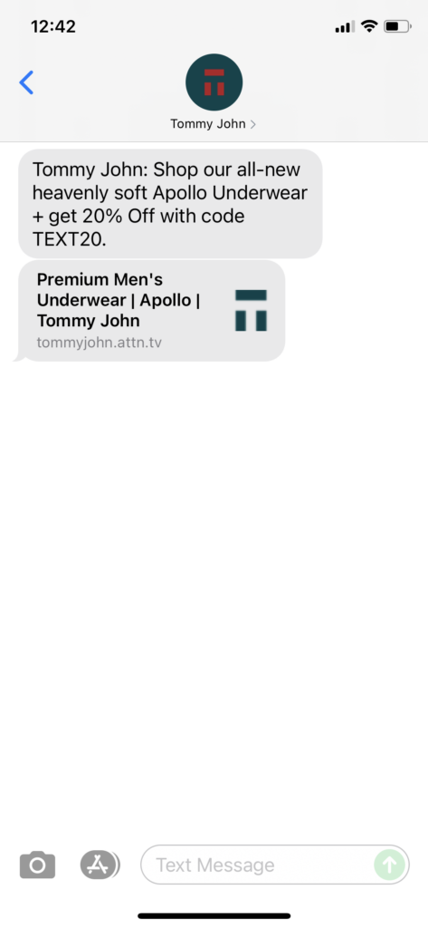 Tommy John Text Message Marketing Example - 07.18.2021