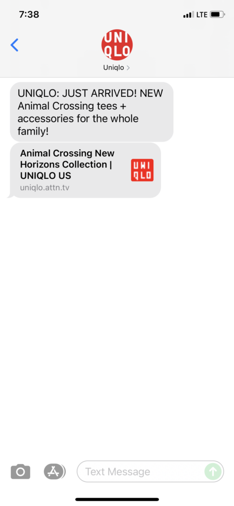 UNIQLO Text Message Marketing Example - 07.01.2021